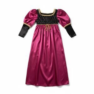 Medieval Renaissance Fair Magenta Long Sleeve Empire Gold Braid Costume Dress L